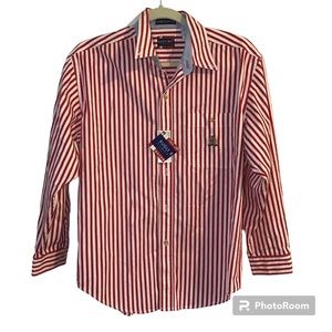 Boy’s NWT Bugle Boy Red and White Pinstripe 100% Cotton Long Sleeve Shirt Size L